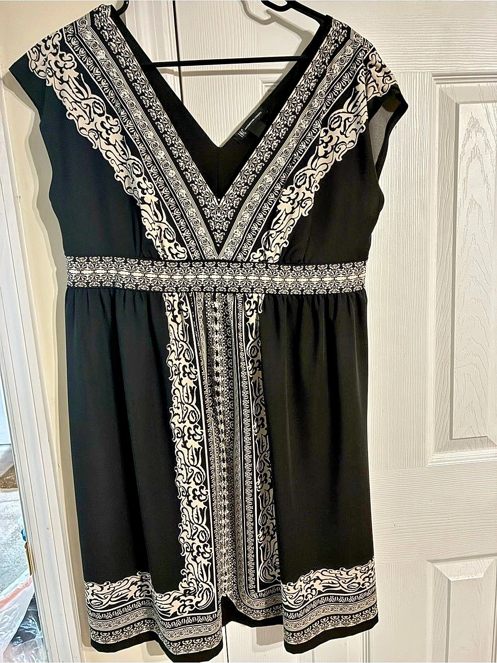 INC International Concepts Black & Cream Printed Mini Dress Size XL